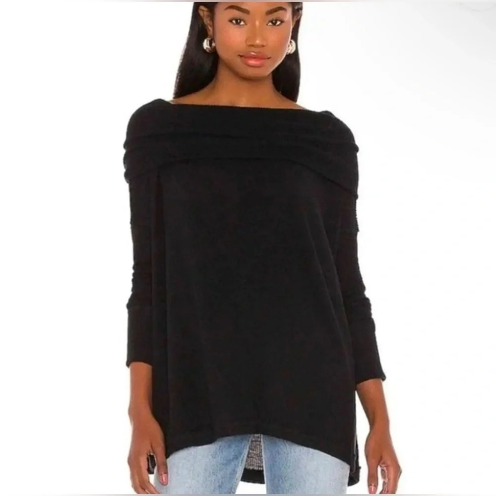 NWT Free People Juicy Long Sleeve Top Cowl Neck Thermal Oversized Open Back blac - Picture 5 of 11